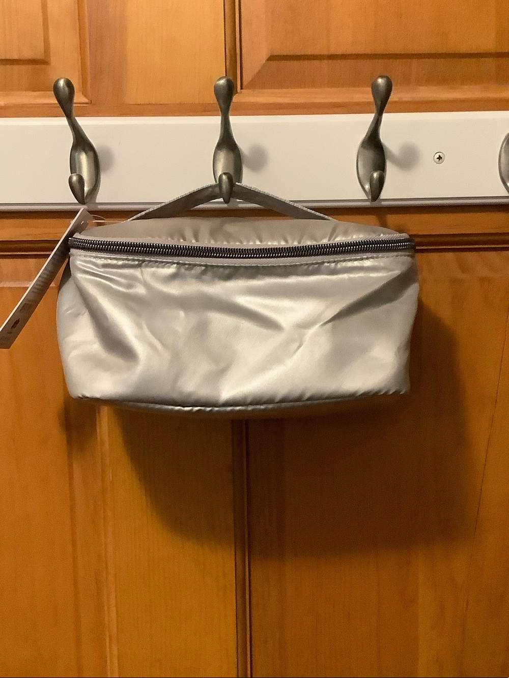 Set of 3 lug Metallic Silver Cosmetic Pouch with Top Handle
